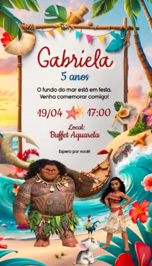 Convite de Aniversário Moana Tropical para Editar