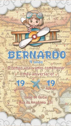 Convite de Aniversário Aviador Vintage para Editar Online