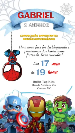 Convite de Aniversário Heróis Chibi para Editar