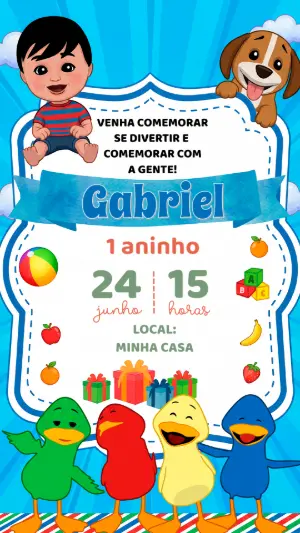Convite Aniversário Bento e Totó Colorido Modelo Editável