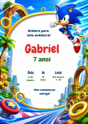 Convite Digital Sonic: Modelo Editável para Aniversário