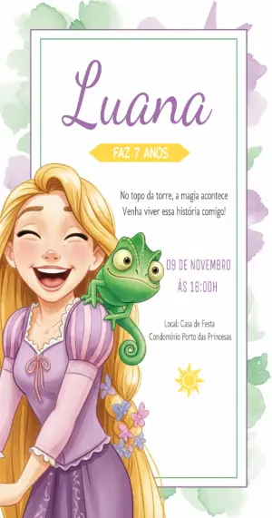 Convite de Aniversário Rapunzel para Editar Online