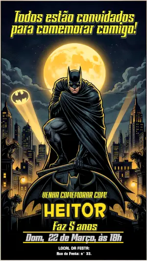 Convite Digital Batman: Aniversário de Herói para Editar
