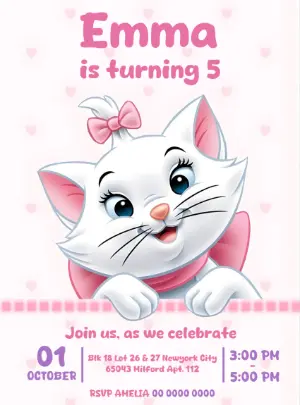 Marie Aristocats Birthday Invitation Editable Template