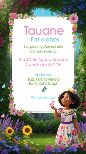 Convite Aniversário Encanto com Personagens para Editar Online