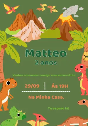 Convite Aniversário Dinossauro Baby para Editar Online