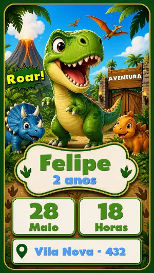 Invitación de cumpleaños Dinosaurio – Estático – Color Art Studio