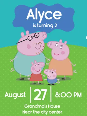 Peppa Pig Birthday Invitation Editable Template
