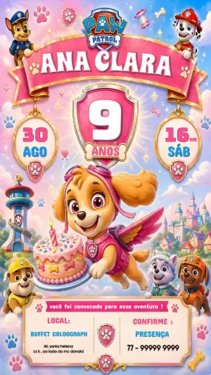 Invito di compleanno Paw Patrol – Statico – Convites Digitais Exclusivos