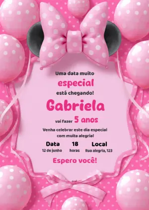 Convite de Aniversário Minnie Rosa Luxo para Editar Online