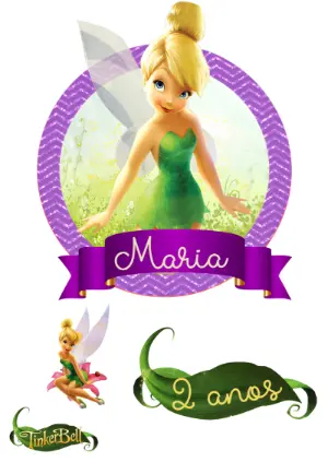 Topo de Bolo Tinker Bell Roxo e Verde para Editar e Imprimir