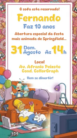 Convite de Aniversário Os Simpsons com Homer para Editar Online