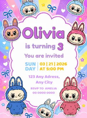 Cute Labubu Birthday Invitation Editable Template