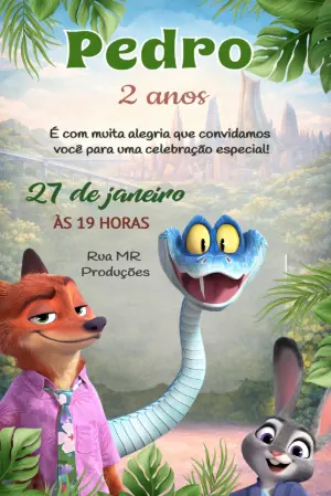 Convite de Aniversário Zootopia Modelo Editável