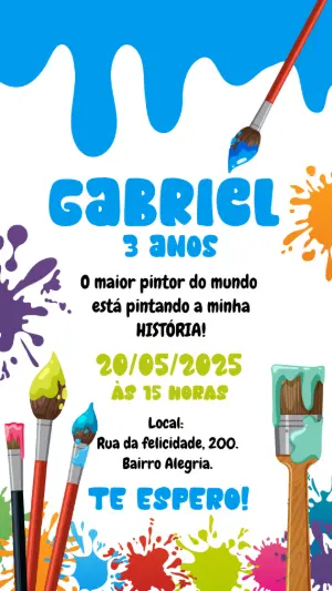 Convite Aniversário Pintando o Sete: Arte e Cores para Editar