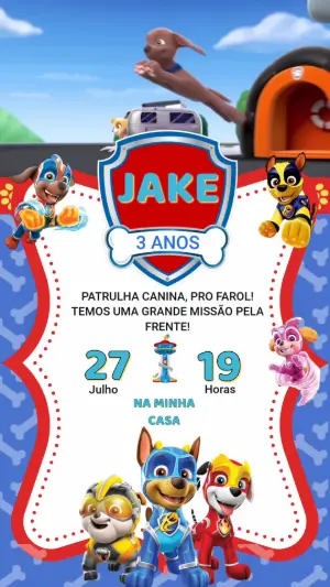 Convite Animado Patrulha Canina Mighty Pups para Editar