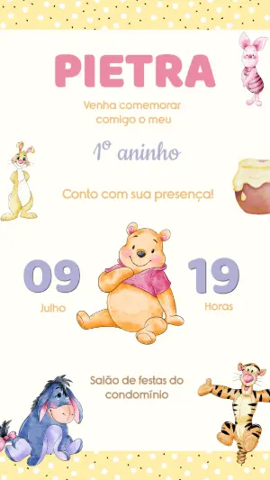 Convite Digital Ursinho Pooh e Turma para Aniversário Editável