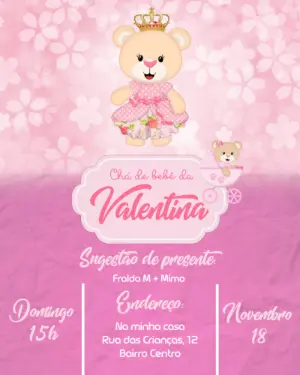 Convite Chá de Bebê Ursinha Princesa para Editar Online