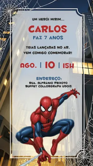 Convite de Aniversário Homem Aranha para Editar Online