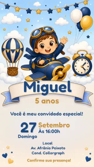Convite de Aniversário Aviador para Editar