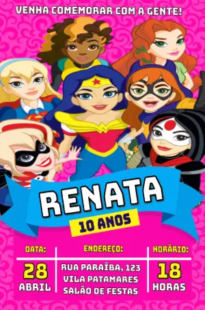 Convite Aniversário DC Super Hero Girls para Editar Online