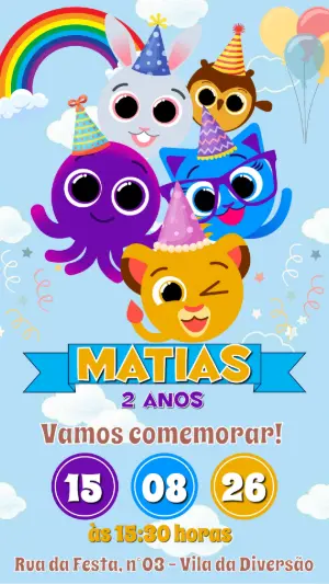 Convite de Aniversário Bolofofos Editável para Festa Infantil
