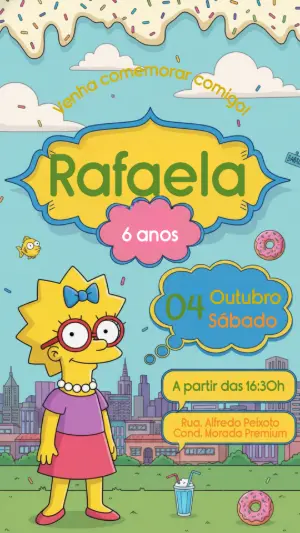 Convite Digital Aniversário Infantil Lisa Simpsons para Editar