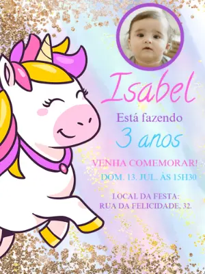 Convite Aniversário Unicórnio com Foto para Editar