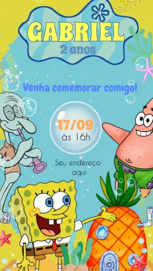 Convite de Aniversário Bob Esponja Fundo do Mar para Editar