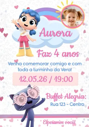 Convite de Aniversário Vera e o Reino do Arco-íris com Foto Editável