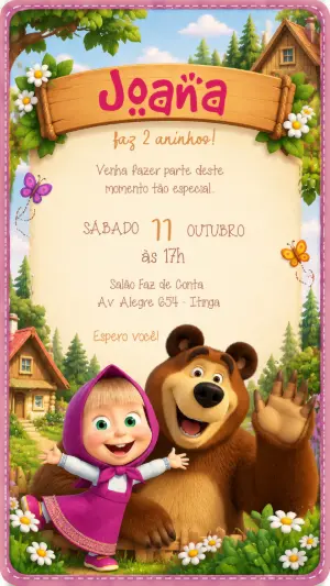 Convite de Aniversário Masha e o Urso para Editar Online