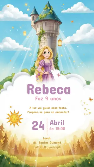 Convite Digital Festa Rapunzel e a Torre Encantada para Editar