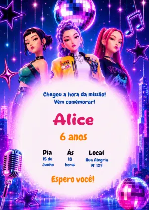 Invitation d'anniversaire KPop Demon Hunters – Statique – KC Design