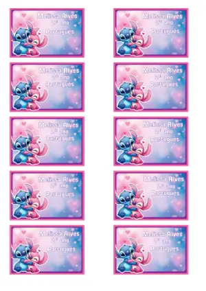 Etiqueta Escolar Stitch e Angel Fofa para Editar e Imprimir