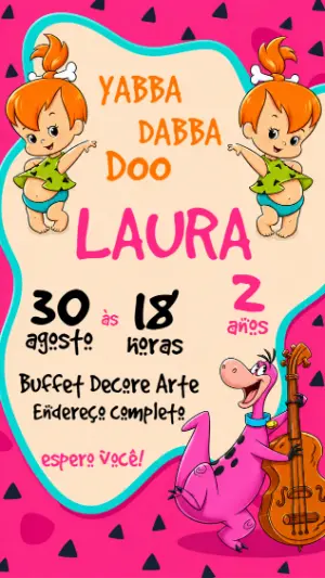 Convite Infantil Tema Pedrita Flintstones para Editar