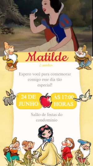 Convite Animado Aniversário Branca de Neve para Editar Online