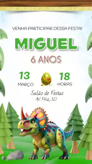 Convite Aniversário Dinossauro para Editar Online