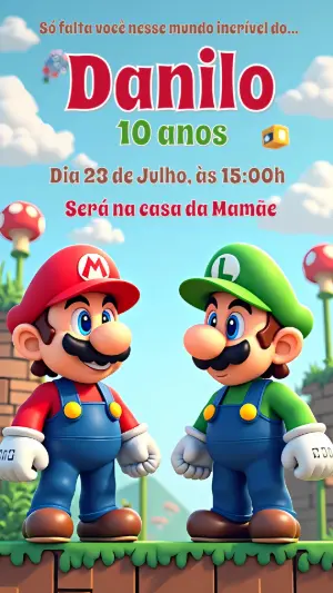 Convite de Aniversário Super Mario Bros para Editar Online