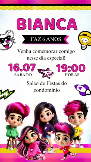 Convite de Aniversário Emilly Vick e Os Rosa para Editar Online