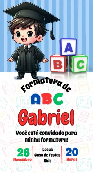 Convite Formatura ABC Menino Chibi Editável