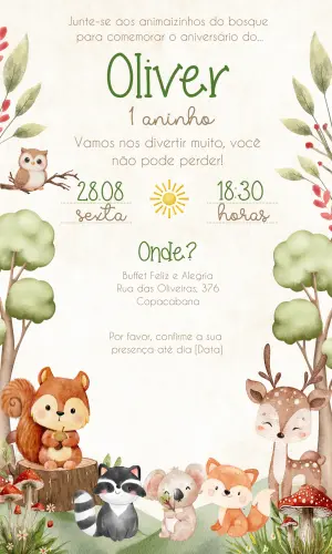 Convite Animado Aniversário Bosque Encantado para Editar