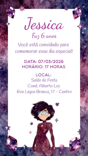 Convite de Aniversário Super-Heroína Galáctica Editável