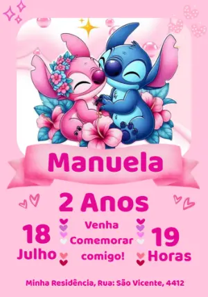 Invitación de cumpleaños Stitch – Estático – Mimos Designer