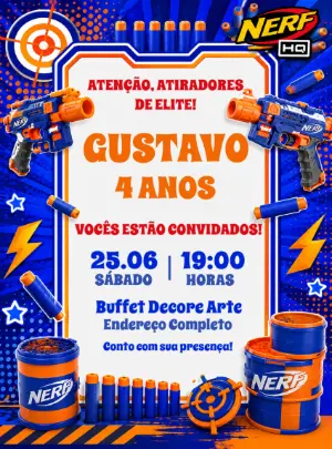 Convite de Aniversário Nerf Editável