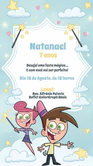Convite Aniversário Padrinhos Mágicos para Editar Online