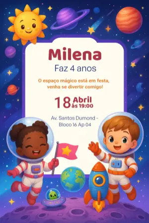 Convite Aniversário Astronauta Infantil para Editar Online