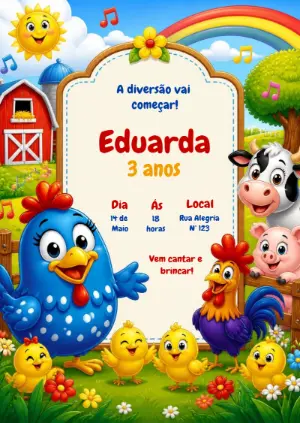 Convite de Aniversário Galinha Pintadinha Editável e Digital