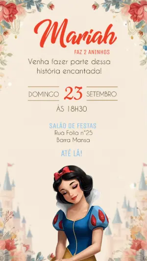Convite Digital Branca de Neve Encantado Modelo Editável