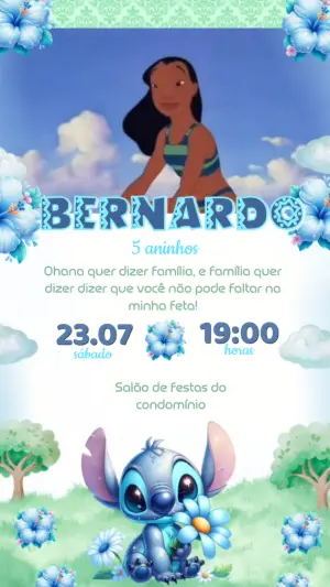 Convite Animado Aniversário Lilo e Stitch para Editar Online