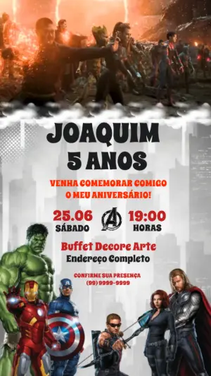 Convite Animado Vingadores: Vídeo de Aniversário para Editar